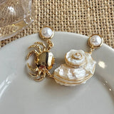 Daiiibabyyy  New Ocean Style Pearl Conch Earrings Women's Beach Vacation Crab Shell Asymmetry Earrings Elegant Unique Jewelry Accessories