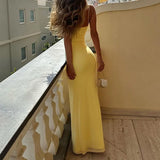 Daiiibabyyy  Women Bodycon V-Neck Slim Long Dress Elegant Solid Color Suspender Holiday Dress All Match Skinny Adjustable Strap Long Dresses