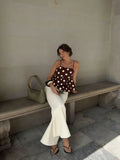 Daiiibabyyy  Women White Polka Dot Blouse Cute Sleeveless Ruffle Hem Spaghetti Strap Cami V-neck Peplum Tops Lady New Daily Casual Top