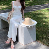 Daiiibabyyy  Summer Women Party Backless Bandage Dresses Lady Daily Holiday Leisure Satin Dress Female Gentle Aesthetic Long Bridal Dress
