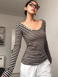 DAIIIBABYYY  -  Striped Slim T Shirt Women Clothes Long Sleeve Skinny Spring Autumn Tops Tees Female Clothing Sexy 2000s Clothes Y2k