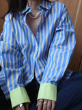 DAIIIBABYYY  -  Spring and Autumn New Striped Long-sleeved Shirt and Korean Version of Loose Slim Mid-length Shirt Fashion Casual Shirt