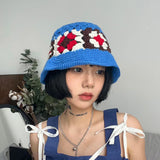 Daiiibabyyy  women's Knitted Hats Korean Flower Kawaii Sweet Cute Fashionable Simple Versatile Bucket Hats High Quality Bucket Hats For Girl