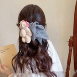 Daiiibabyyy  1pc Little Bear Square Scarf Hair Hoop Cute Hair Accessories Meatball Hair Rope Headwear