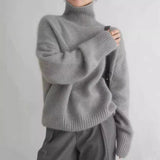 Daiiibabyyy  Fashion Simple Solid Turtleneck Long Sleeve Sweater Women European Loose Drop Shoulder Pullover Fall Winter Warm Basic Tops