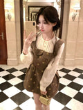 Daiiibabyyy  New French Elegant Fashion Party Dresses Women Print Design Long Sleeve Y2k Dresses Japanese Chic Fake 2 Piece Set Evening Dress