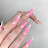 Daiiibabyyy  24PCS Sweet Cool Blue Gradient French False Nail Brown Leopard Print with Star Long Almond Press on Nail Y2k Ins Style Fake Nail