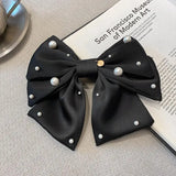 DAIIIBABYYY  -  New Women Girls Sweet Pearl Satin Bowknot Hair Clip Big Ribbon Bow Barrette Solid Color Scarf Hairpin Grip Ponytail Clip