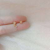 Daiiibabyyy A Pair Gold Color Asymmetrical Small Flower Stud Earrings For Women Flower Zircon Simple Jewelry Accessories