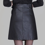 Daiiibabyyy  Spring and Autumn Korean  high waisted and hip hugging PU leather skirt, slimming and split half one-step mid length skirt