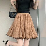 Daiiibabyyy  Pink Polka Dot Mesh Skirt Women Sweet Preppy Style Puffy Cake Skirt Korean Fashion Ruffled A Line Summer Lolita Mini Skirt