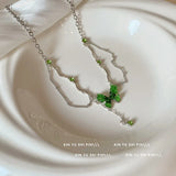 DAIIIBABYYY  -  Y2K Kpop Green Crystal Butterfly Tassel Choker Necklace for Women Korean Fashion INS Fairy Girls Metal Chain Necklace