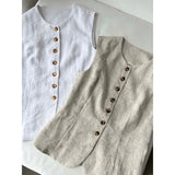 DAIIIBABYYY  -  Retro Commuting Temperament Linen Vest Women 2025 Summer Fashion Shoulder Round Neck Versatile Cardigan Sleeveless Top