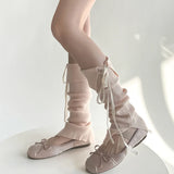 DAIIIBABYYY  -  Korea Women Y2K Ballet Tie Bow Knit Leg Socks Strap Pink Leg Warmers Long Calf Sweet Japanese Leg Covers Clothing Accessories