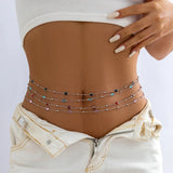 DAIIIBABYYY  -  Minimalism Silver Color Metal Slim Chain Belly Waist Chain Fashion Crystal Glass Summer Women Sexy Bikini Body Jewelry