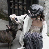 DAIIIBABYYY  -  Korean Rivet Y2k Dark Retro Personalized Newsboy Cap Niche Spring and Autumn Leather British Sunshade Painter Hat for Women
