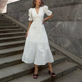 Daiiibabyyy  Elegant Backless Dress White Fashion Hollow Bow Lace-up High Waist V-Neck Dress Luxury Fashion Women Party Evening Dress