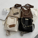 Daiiibabyyy Hifashion Wide Strap Bucket Small Crossbody Bags For Women Trend Vintage Designer Shoulder Bags PU Leather Ladies Handbags