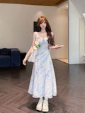Daiiibabyyy  Summer Pure Desire Floral Print Slimming Long Dr High Waist A-Line Silhouette Korean Sle Commute Casual Vacay Fairy Skirt