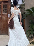 Daiiibabyyy Y2K Long Dresses for Women Puff Sleeve Lace-up A-line Off Shoulder Club Party Dress Summer New Korean Chic One Piece Vestido