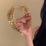 Daiiibabyyy  European and American Retro Metal Wide Faced Branch Leaf Headband Bride Goddess Headwear Women Fashion Jewelry Hair Accessories