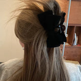 DAIIIBABYYY  -  Classic black silk Vintage velvet bow Grab Clip Soft texture shark clip new Hair curling clip Hair Claws  Headwear