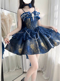 Daiiibabyyy  Oil Painting Style Princess Dress, Girl Starry Sky Lolita Dress Girl Cute Costume Party Dance Outfit