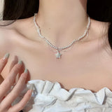 Daiiibabyyy  Retro double-layer pearl necklace light luxury literary niche design high-end sense pendant collarbone high-end neck chain