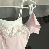 DAIIIBABYYY  -  Fake Two Pieces Kawaii Cartoon T-shirt Women Japanese Lace Patchwork Sweet Tops Summer Y2k Aesthetic Fairy Irregular Cute Tees