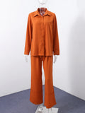 Daiiibabyyy  Casual Solid Shirt Pants Suit Women Fashion Lapel Single Breasted Loose Shirt Wide Leg Drawstring Trouser Spring Female Set