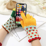 Daiiibabyyy  1 Pairs Ladies' Mittens Korean New Flower Kawaii Sweet Cute Versatile Knitted Gloves Thickened Velvet Warm Soft  Gloves For Girl