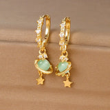 Daiiibabyyy  New Vintage Cute Circle Star Earrings Exquisite Blue Planet Zircon Hoop Earring for Women Girls Fashion Jewelry Gifts