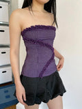Daiiibabyyy  Strapless Ruched Cross Flower Ropa Mujer New Personalized Slim Streetwear Tanks Y2K Goth Korea Chic Ins Sexy Spice Camis