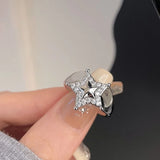 Daiiibabyyy  Fashion Silver Color Star Open Rings for Women Men Simple Zircon Irregular Adjustable Wide Couple Rings Party Jewelry Gifts