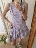 DAIIIBABYYY  -  Korean 2025 Retro Plaid Vest Dress Women Summer New Design Sense Drawstring Tied Flower Bud Short A-line Vestidos
