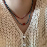 DAIIIBABYYY  -  Retro Red Blue Contrast Colorful Natural Stone Cubes Beaded Necklace Set Women Beads Strand Chokers Aesthetic Jewelry Wholesale