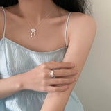 Daiiibabyyy 925 Sterling Silver Bow Knot Necklace For Women Clavicular Chain Sweet Versatile Korean Jewelry Gifts Wholesale