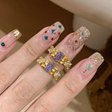 Daiiibabyyy  French Style Retro Geometric Design Gold Color Rings Inlaid Ice Flower Purple Zircon Ring Women's Banquet Party Jewelry