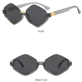 Daiiibabyyy  Retro Large Frame Polygonal Diamond Shaped Sunglasses for Women with A Sense of Luxury Bottom Half Frame Letter Sunglasses