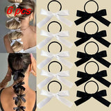 Daiiibabyyy  6 Pcs Ladies' Elastic Hair Bands Set Korean Silk Ribbon Bow Retro Jk Lolita Headwear Hair Ties High-quality Hair Accessories