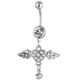 Daiiibabyyy  Y2K Body Accessory Pink Crystal Heart Belly Button Rings Sexy Jewelry Angel Wing Body Piercing Belly Button Ring Cute Belly Ring