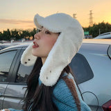 Japanese Retro Lamb Wool Plush Thickened Bomber Hats Women Autumn and Winter Outdoor Cycling Skiing Ear Protectors Men's Cap