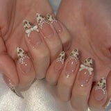 Daiiibabyyy  24Pcs French Style Artificial Nails with Gold Star Pattern Press on Nails for Girls Wearable Sweet Cool Fashion False Nails