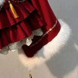 DAIIIBABYYY  -  Japan New Chinese Style Retro Cute Improved Cheongsam New Year'S Shirt Lolita Long-Sleeved Waist Cake Puffy Dress Winter
