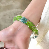 Daiiibabyyy  Bohemian Acrylic Bangle Resin Dried Daisy Natural Dried Flower Bracelet Wide Europe American Style Big Cuff Bangle Women