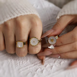 Daiiibabyyy  Gold Plated Stainless Steel Rings for Women Natural White Shell Chic Exquisite Trendy Jewelry Waterproof