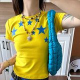 DAIIIBABYYY  -  Crew Neck Fashion Printed Women's Summer Suit Slim Top Solid Color Short Sleeve Office Lady All-match Pullover Thin Tee Shirt