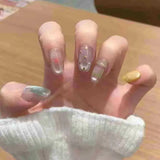Daiiibabyyy  10PCS Purple Cat Eye Sweet Short Oval Handmade False Nails with Cute Bow Plaid Pattern French Press on Nails Full Cover Wearable