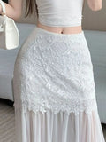 DAIIIBABYYY  -  Black Lace 2025 Summer Sexy Slightly Transparent Mesh Splicing A-line Skirt Versatile Casual Mid Length Hanging Feeling