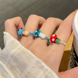 Daiiibabyyy  Colorful Mushroom Bead Ring New Elastic Rope Design Cute Playful Women Dopamine Finger Ring Trendy Contrast Color Party Jewelry